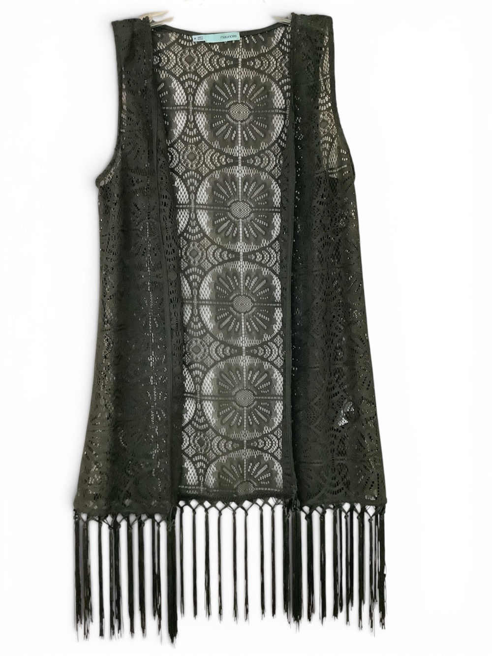 Maurices Sleeveless Lace Fringe Vest – Size M – Dark Olive Green